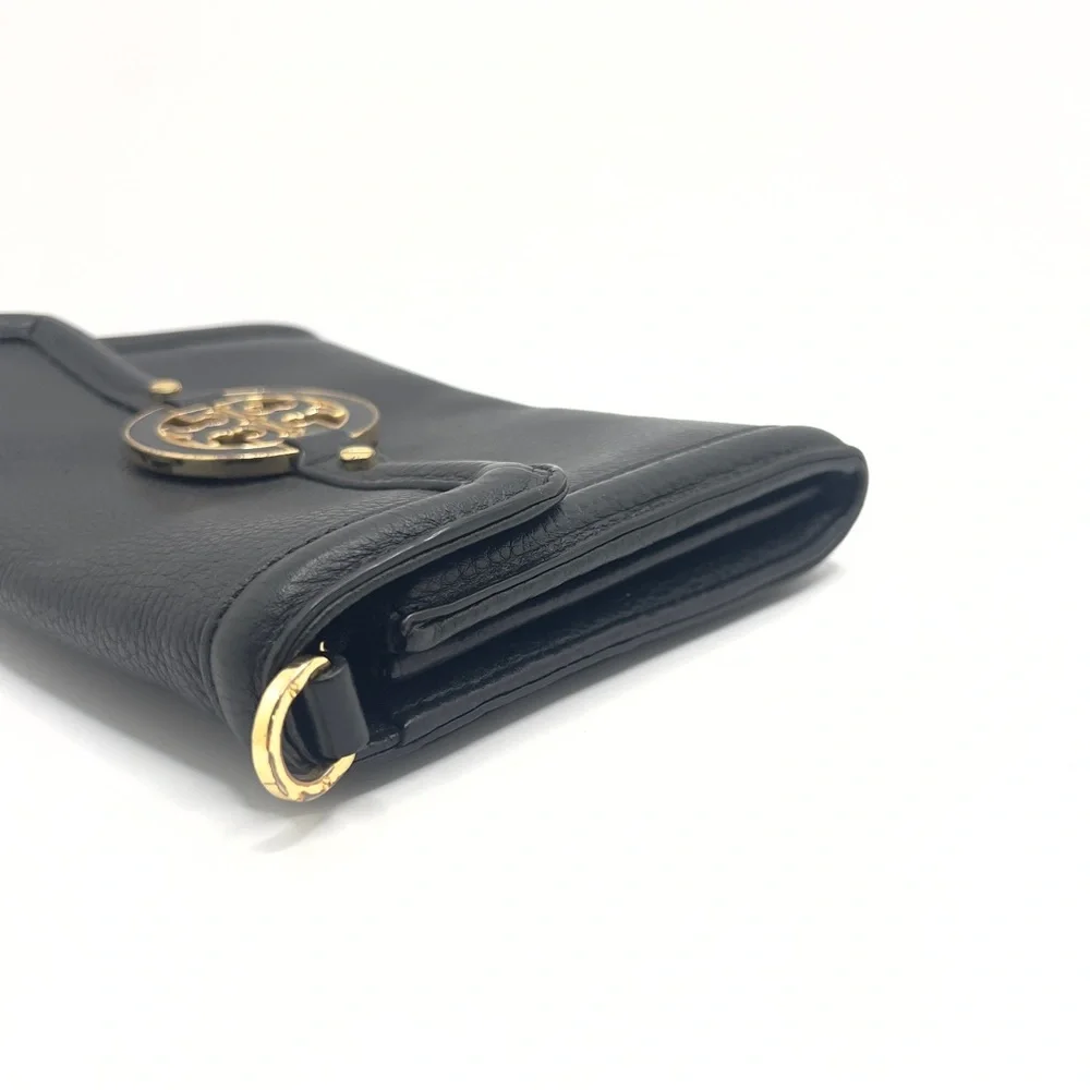 Authentic Tory Burch Black Leather Clutch Wallet W/ Unbranded Chain - Picture 3 of 10
